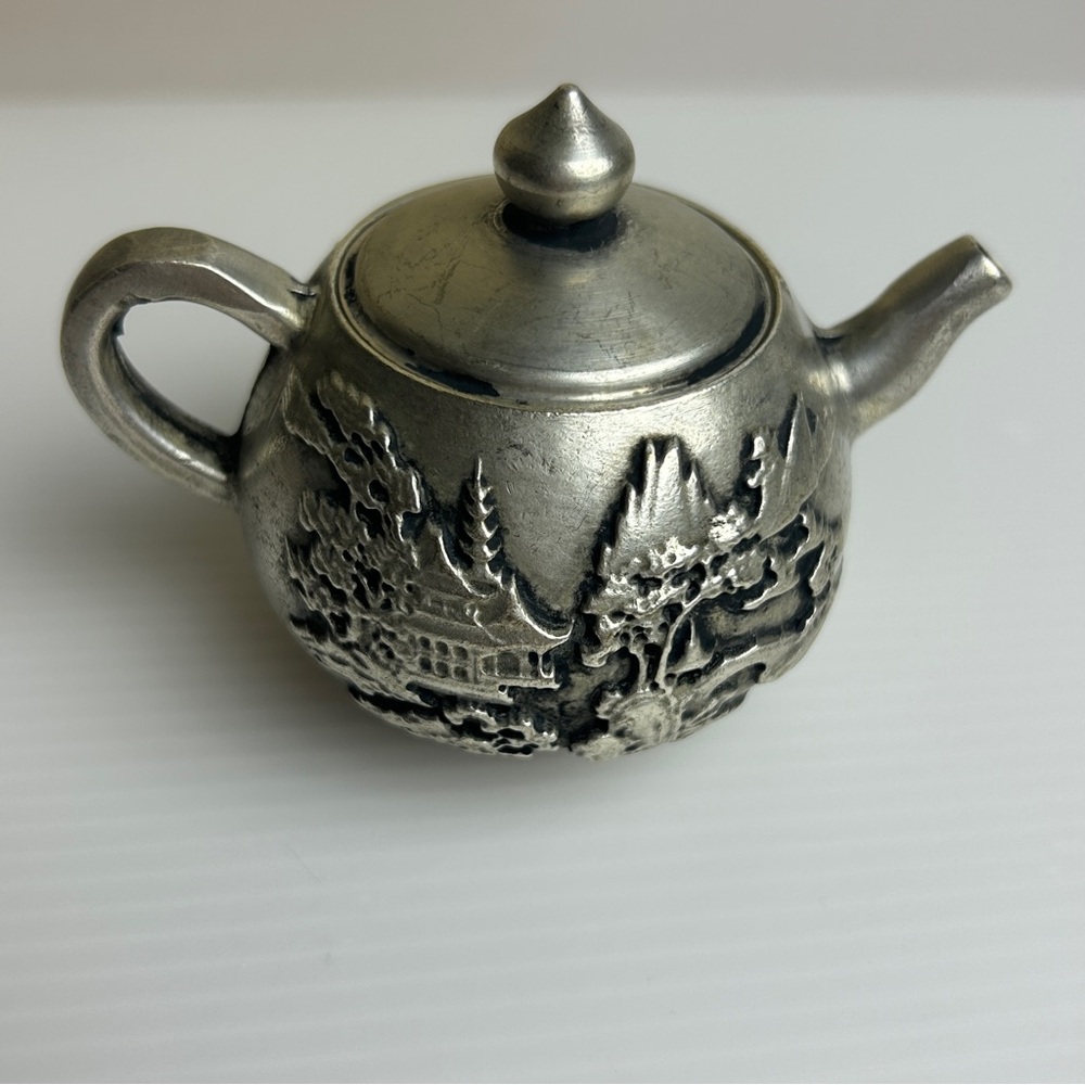 Tibet Silver Ornate mini Teapot 3D carved detail eastern tea Vintage